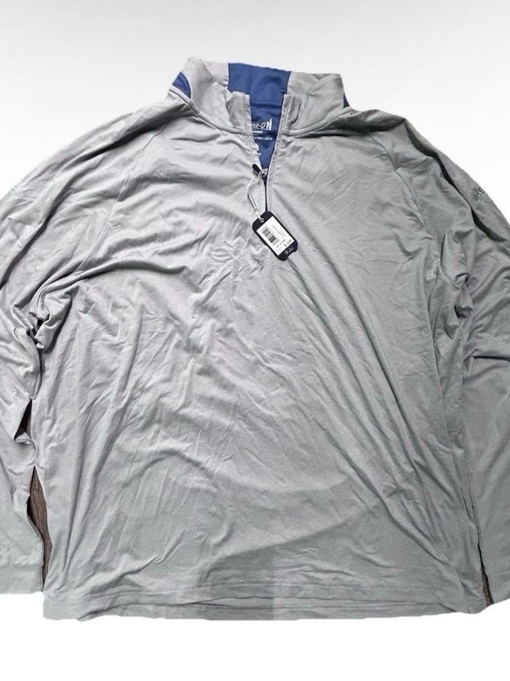 NWT Men’s Johnnie-O Performance White Grey Striped 1/4 Zip Pull Over Size XXL